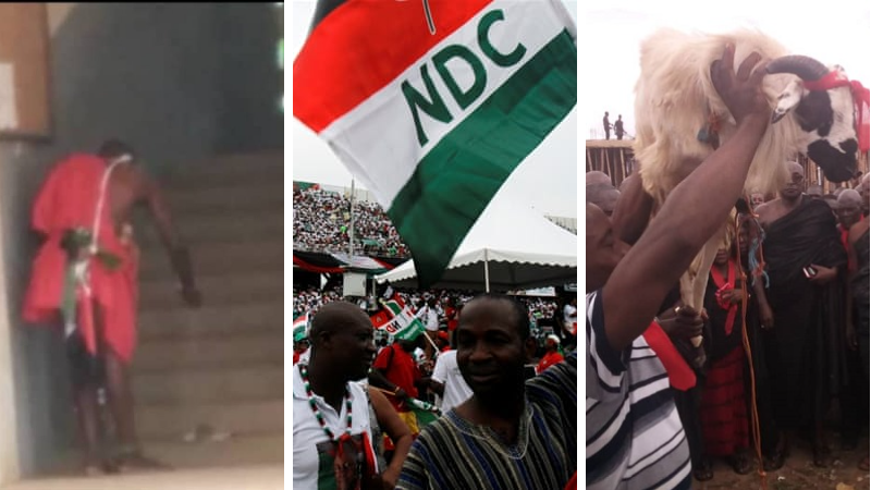 NDC Juju man slaughters a ram at the premises of Ho Electoral Commission