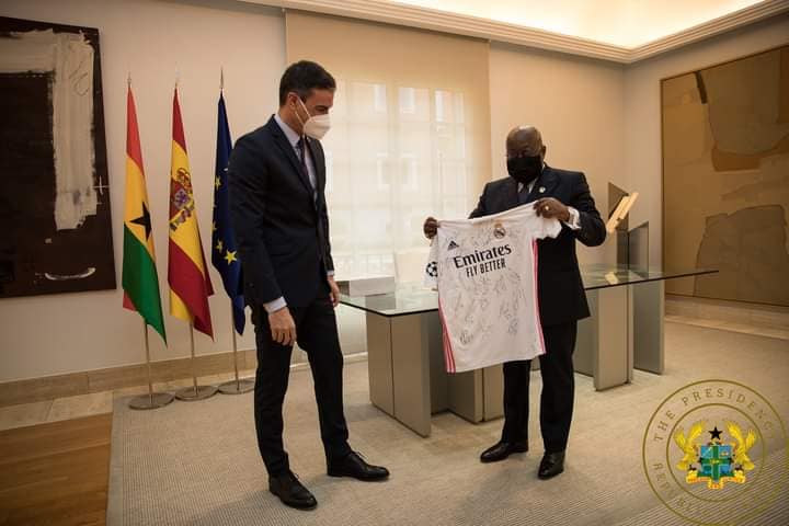 Nana Addo receives customized Real Madrid jersey from Spanish PM to celebrate his 77th birthday