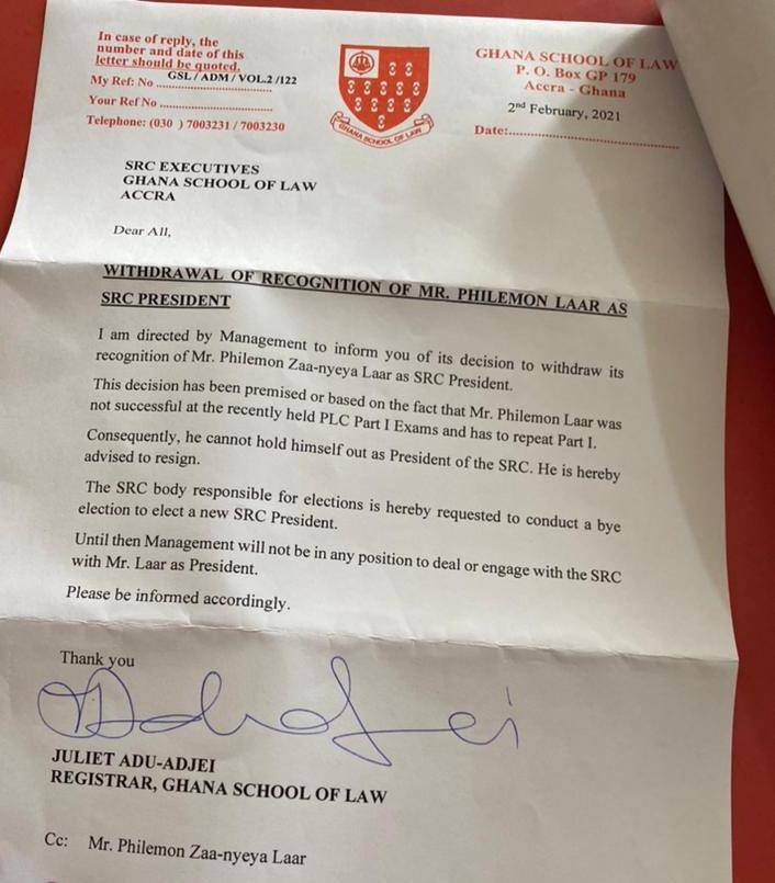 Law School SRC president ordered to resign over exams failure