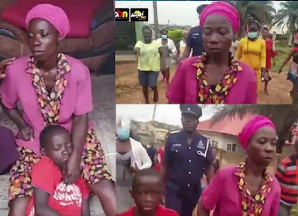 VIDEO:Woman Grabbed For Trying To Kill Her 7-Year-Old Son In Kumasi