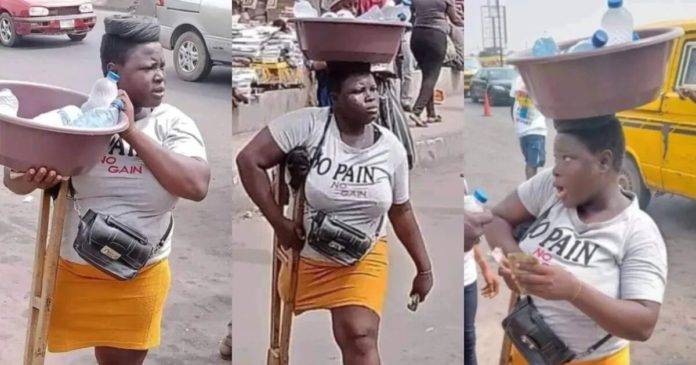 Physically impaired girl in crutches spotted selling ‘pure water’ on street