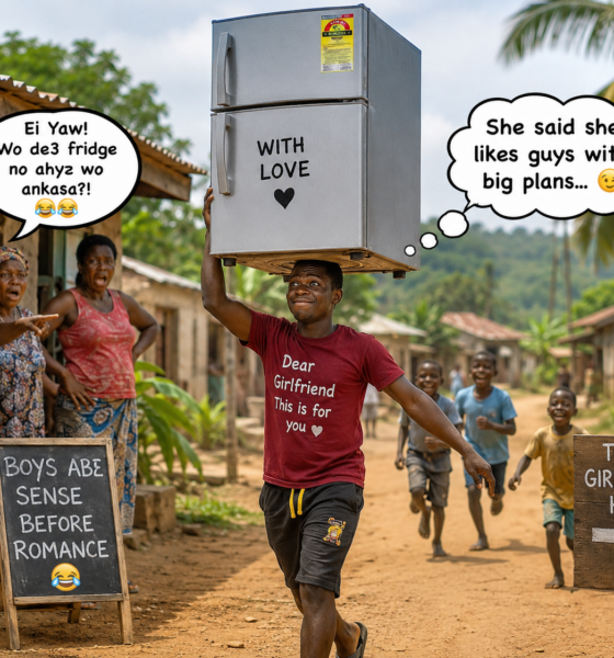 A young Ghanaian man speaking during an interview about his relationships and the controversy surrounding his mother's refrigerator.