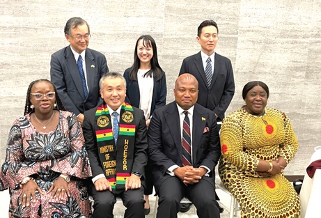 Samuel Okudzeto Ablakwa with Japanese officials and astronaut Koichi Wakata