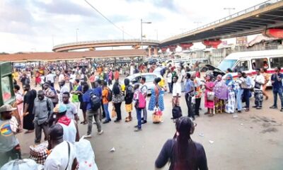 Commuters waiting for public transport in Ghana